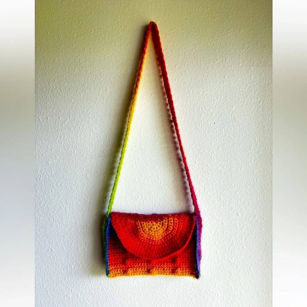 Handmade Rainbow Whimsy Crochet Crossbody Satchel